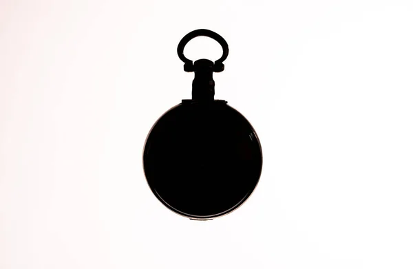 Black Silhouette Vintage Pocket Watch White Isolated Background Stopwatch Dial — Stock fotografie