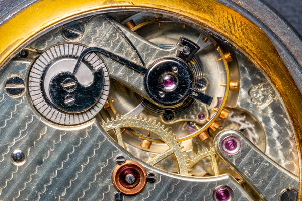 Задний Виев Старых Карманных Часов Открытым Часовым Механизмом Ретро Часы — стоковое фото