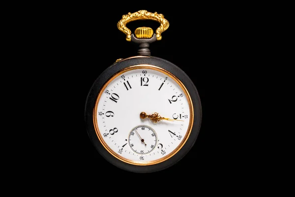 Vintage Pocket Watch Isolated Black Background Black Gold Dial Old — Photo