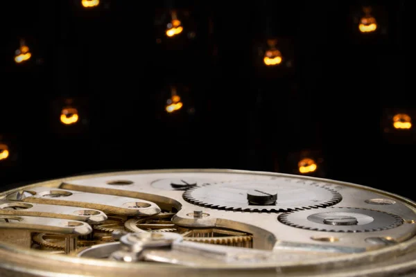 Rear View Retro Pocket Watch Clockwork Vintage Clock Gears Screws — Stockfoto