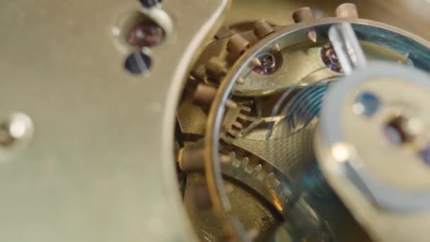 Moving Gold Gears Working Pocket Watch Mechanism Working Clock Mechanism — Vídeos de Stock