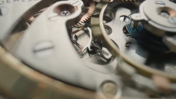 Ingranaggi Metallici Movimento All Interno Del Meccanismo Dell Orologio Tasca — Video Stock