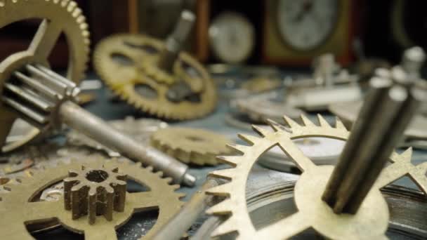Pile Metal Internal Parts Old Clock Dial Clockwork Bracelet Gears — 图库视频影像
