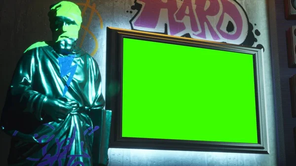 Rendering Virtual Studio Old Greek Sculpture Painted Graffiti Displays Green — Stockfoto