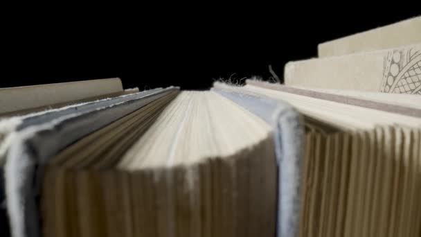 Macro Stack Old Books Gray Shabby Covers Yellowed Pages Heap — Stockvideo