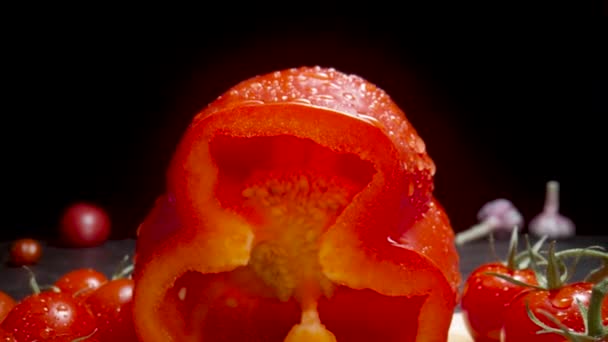 Camera Movement Cut Red Pepper Juicy Red Yellow Pulp Sweet — Stockvideo