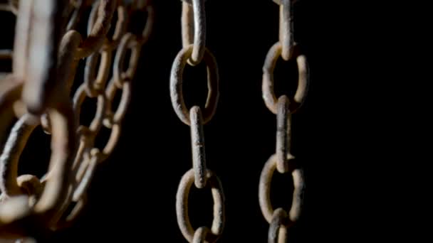 Old Metal Chain Rusted Links Black Isolated Studio Background Rusty — Video Stock