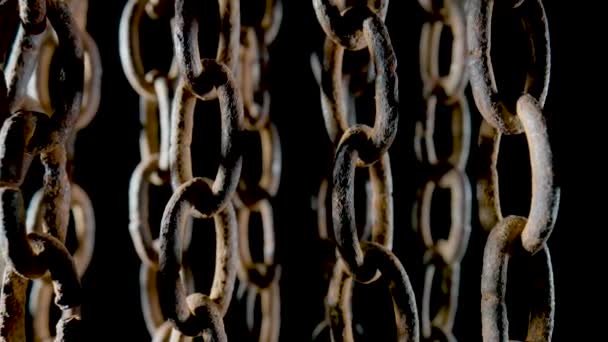 Old Metal Chain Dark Rusted Links Black Isolated Studio Background — Wideo stockowe