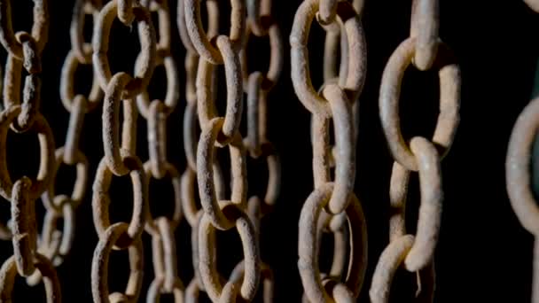 Old Metal Chain Dark Rusted Links Black Isolated Studio Background — Video Stock