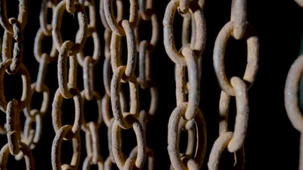 Old Metal Chain Dark Rusted Links Black Isolated Studio Background — Stock videók