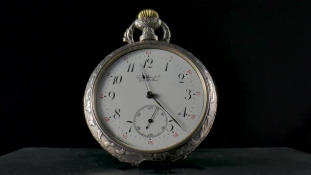 Silver Vintage Pocket Watch Running Second Hour Minute Hands Timelapse — Wideo stockowe