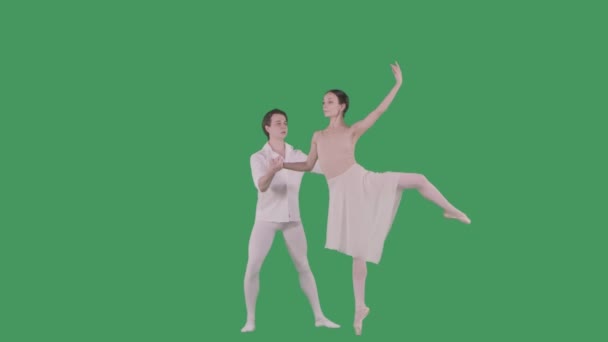 Pasangan Balet Profesional Siluet Berlatih Gerakan Atas Panggung Gelap Keanggunan — Stok Video