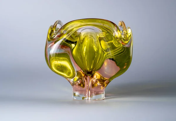 Bohemian Glass Vase White Background Studio Transparent Crystal Vase Green — 스톡 사진