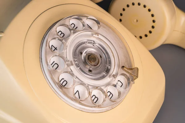 Old Yellow Antique Rotary Telephone Removed Handset Receiver Grey Background — Φωτογραφία Αρχείου