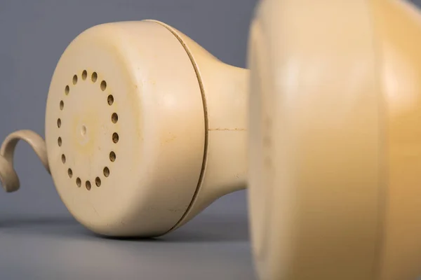 Tube Old Rotary Landline Phone Macro Shot Yellow Plastic Telephone — стоковое фото