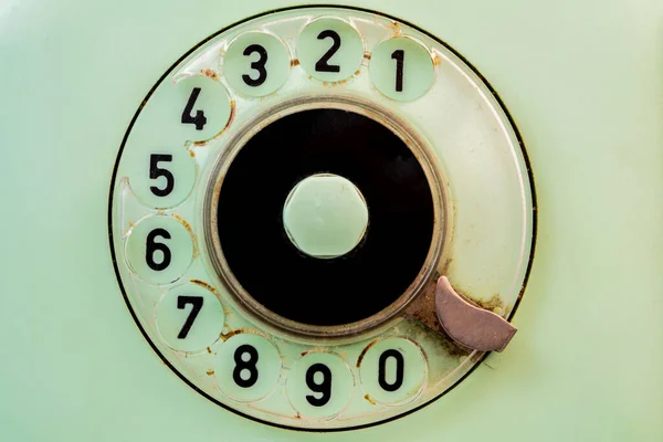 Dialing Disc Old Yellow Telephone Holes Numbers Macro Shot Retro — Stock Photo, Image