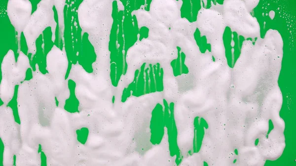 White Soap Foam Bubbles Flowing Window Glass Green Screen Chroma — Stock Photo, Image