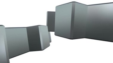 Gümüş dişlilerin yan görüntüsü birlikte dönüyor. Metal şanzıman ya da saat mekanizmasının 3 boyutlu görüntüsü. İletişim mekanizması alfa kanallı beyaz arka planda hareket halinde. Takım çalışması, endüstriyel teknolojiler