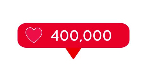 100万に行くカウンターが好き 赤は白い背景にアルファチャンネルでアニメーションアイコンが好きです ソーシャルネットワークカウンターの数字は100000です ソーシャルメディアのユーザーインターフェイスはすぐに増加 — ストック動画