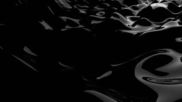 黒い波大理石の表面の3Dレンダリング 光沢のある反射海や波紋と海の表面テクスチャの幾何学的なコンピュータグラフィックスの背景 油流出 液体の塊状の形態 — ストック写真