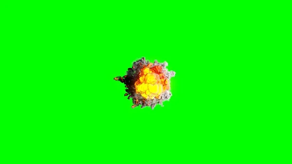 現実的な火災爆発とオレンジの雲と煙 緑の画面に隔離された3Dレンダリング火花爆発 爆発ダイナマイトや軍用爆弾爆発のような火球の雲 完璧です — ストック写真
