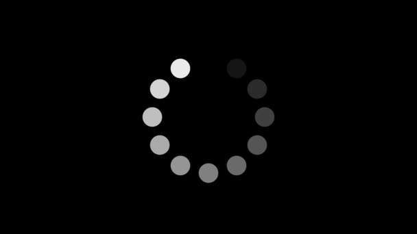ドットサークルとシンプルな黒と白のプリローダー 白丸が退色しているデザインの最小限のプリローダーのアニメーション アルファチャンネル — ストック動画