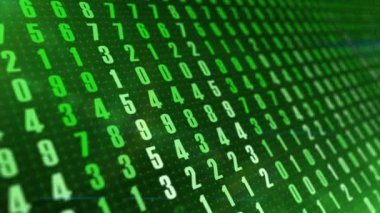 Parlayan yeşil sembollü ikili kod matrisi. Bilgi teknolojisi, bilgisayar bilimi veya internet güvenliği kavramı