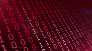 Parlayan kırmızı ve beyaz sembollü ikili kod matrisi. Bilgi teknolojisi, bilgisayar bilimi veya internet güvenliği kavramı