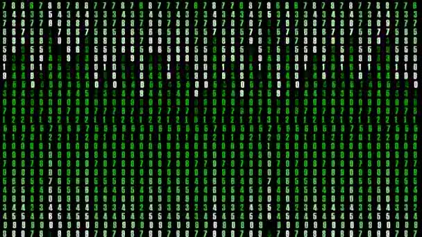 行列スタイルでのバイナリコードの垂直移動 黒を背景に白と緑の数字 安全なデータコンセプト — ストック動画