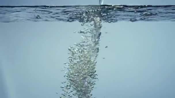 Water Stream Falls Smooth Clean Surface Creating Air Bubbles Falling — Stock Video