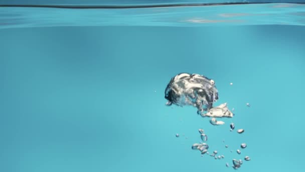 Bolhas Brilhante Subindo Superfície Calma Água Estourando Frescura Líquido Azul — Vídeo de Stock