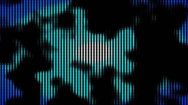 Mavi, turkuazlı, siyah arkaplanda farklı boyutlarda beyaz noktalı 3D renklendirme arkaplanı. Piksel benekli renkli geometrik bilgisayar grafik arkaplanı. Dijital mozaik desen