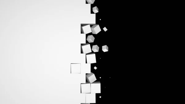 アルファチャンネルを持つ黒と白の幾何学的な3Dレンダリングの背景 黒い隔離された背景の立方体に侵入する白い壁 プレゼンテーションのためのハイテク遷移スクリーンセーバー デジタルグラフィック — ストック写真
