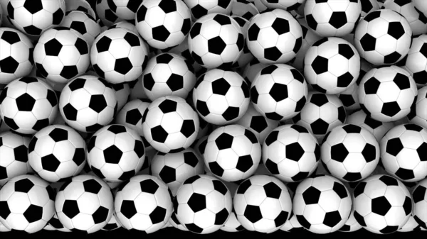 Gjengivelse Runde Svarte Hvite Fotballballer Som Fyller Skjermen Datamaskingrafikk Geometrisk – stockfoto