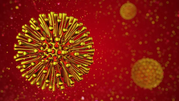 Render Abstract Gold Bacteria Virus Spherical Shape Long Antennas Red — Stock Photo, Image