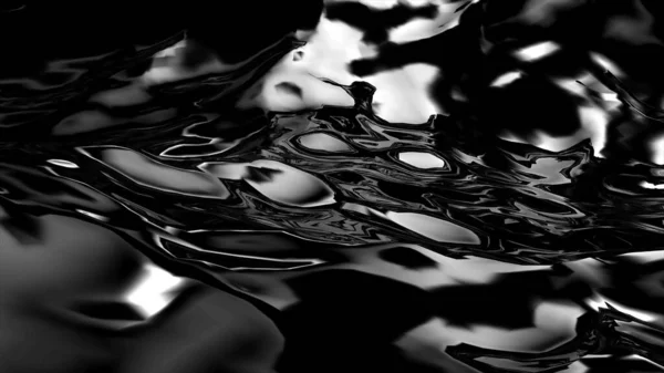 黒い波面の3Dレンダリング 光沢のある反射海や波紋と海の表面テクスチャの幾何学的なコンピュータグラフィックスの背景 石油や石油の流出 液体のでこぼこの形 デジタル — ストック写真