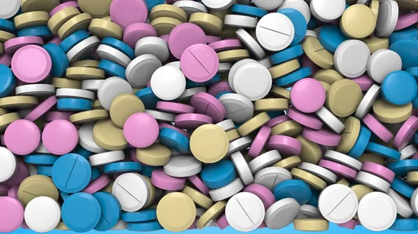 Rendering Pile Pink Blue White Beige Pills Computer Graphics Medical — Stock Photo, Image