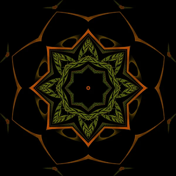 Orange und grüne Mandala-Sterne — Stockfoto