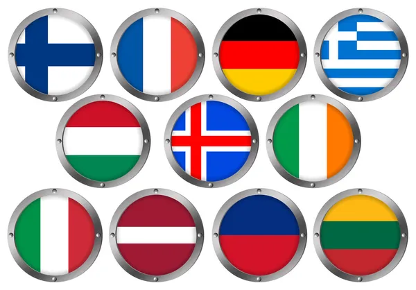 Vlajky v kulatý kovový rám - Evropa 2 — Stock fotografie
