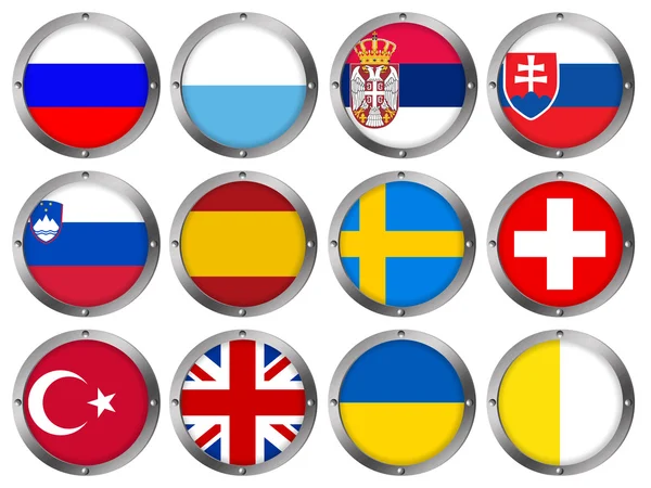 Banderas en marco metálico redondo - Europa 4 —  Fotos de Stock