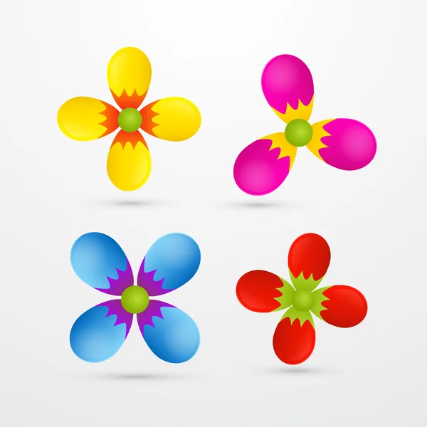 Beyaz arka plan üzerinde izole soyut sarı, pembe, mavi ve kırmızı çiçekler