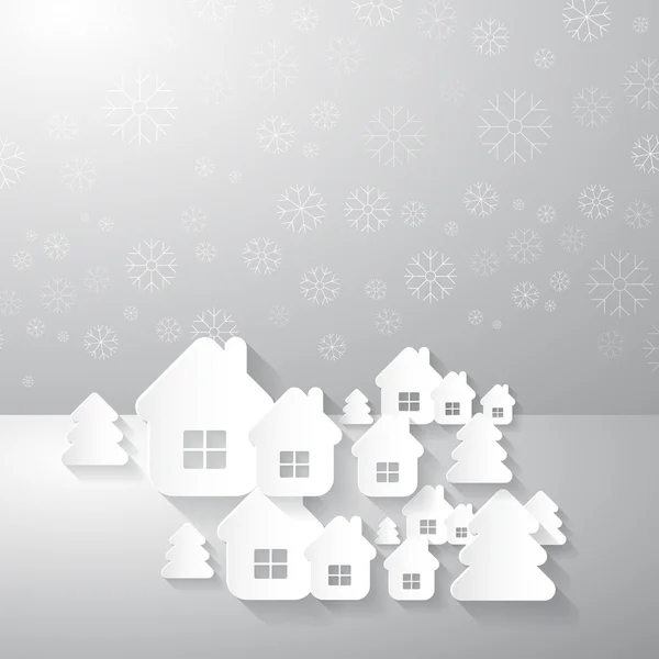 Рождественский фон из бумаги. деревья, дома , — стоковый вектор