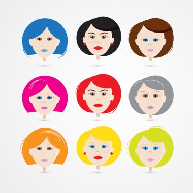 vrouwen hoofden set met kleurrijke haar