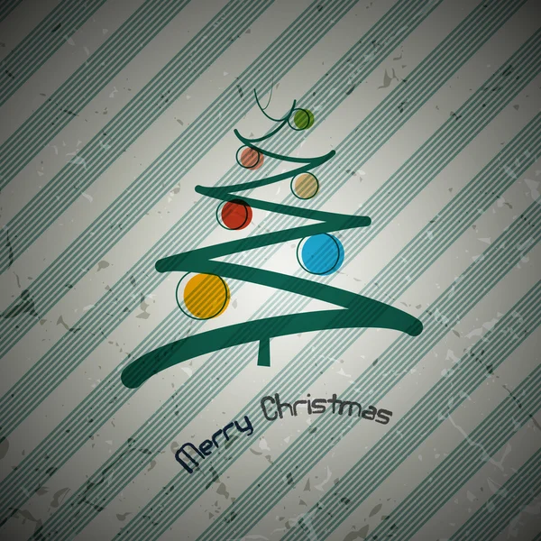 Retro christmas background with abstract tree and balls