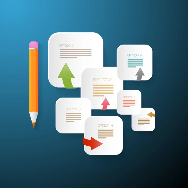 kağıt kalem mavi zemin üzerine infographics yapısıyla