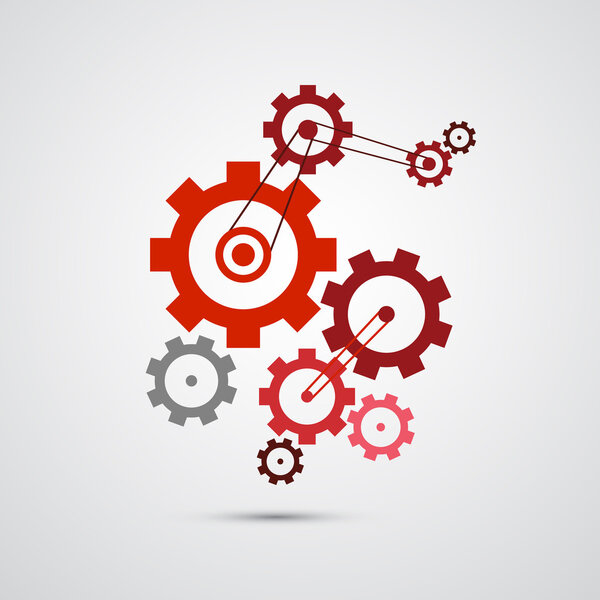 Abstract vector cogs, gears isolated on grey background