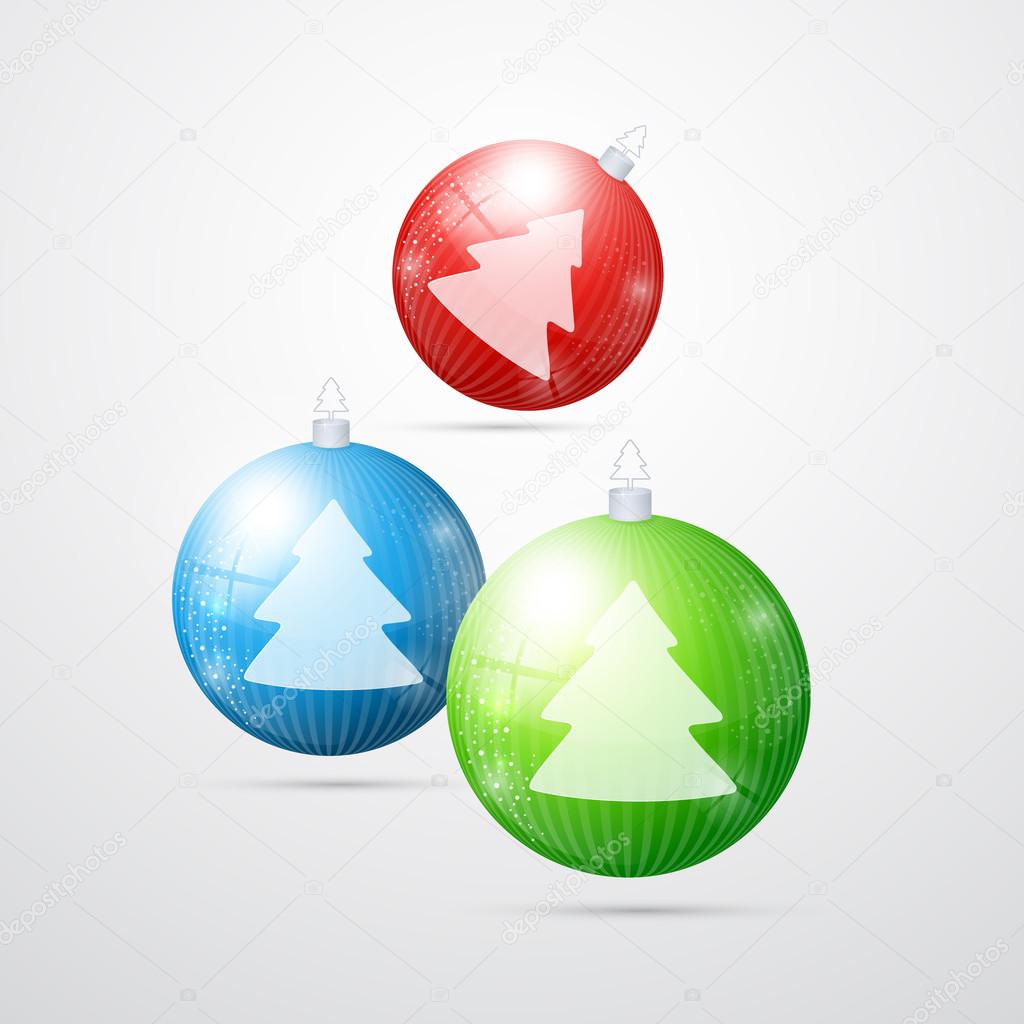 Boules De Noël Bleu Vert Rouge Isolés Sur Fond Blanc