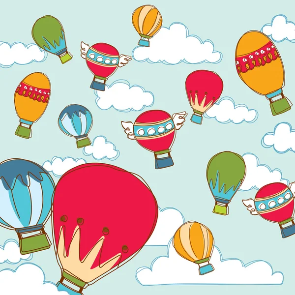 Balão colorido e vetor de nuvem — Vetor de Stock