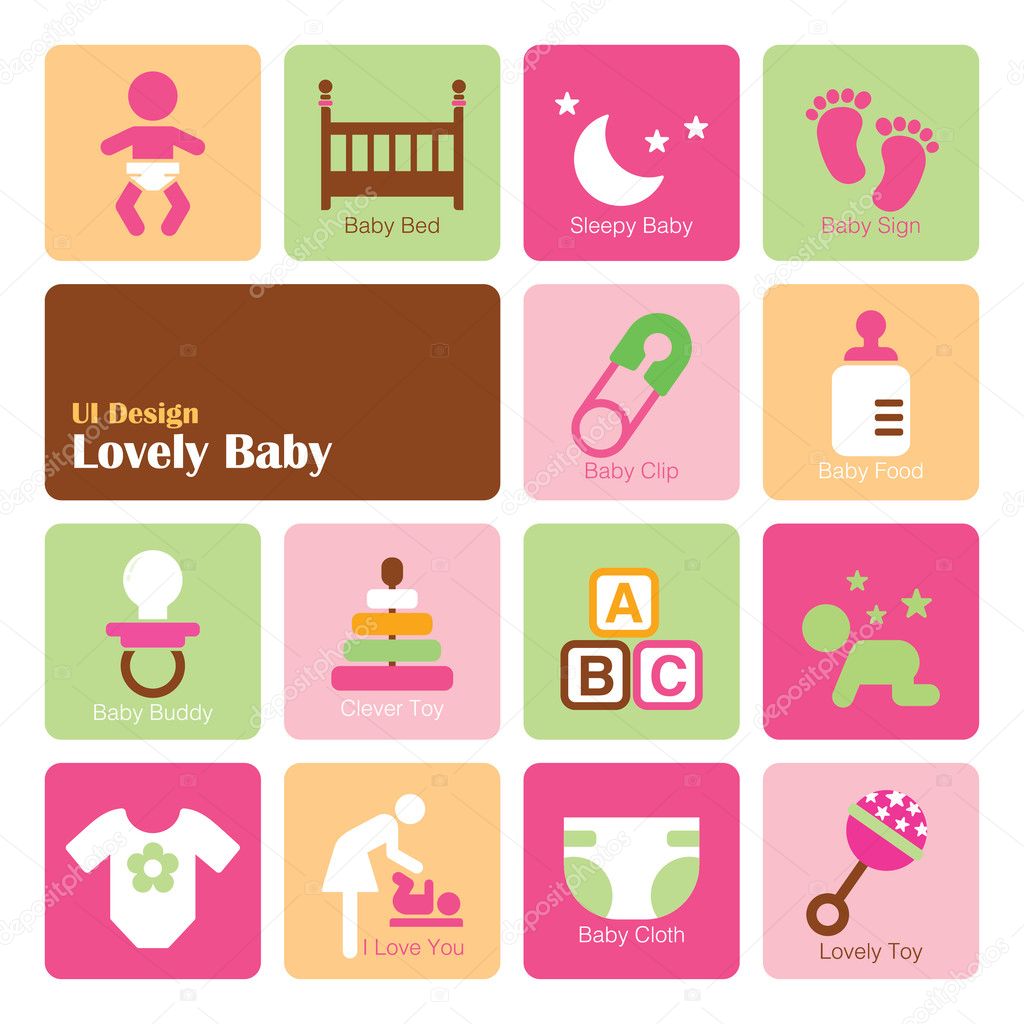 Baby Girl icons, flat UI design trend