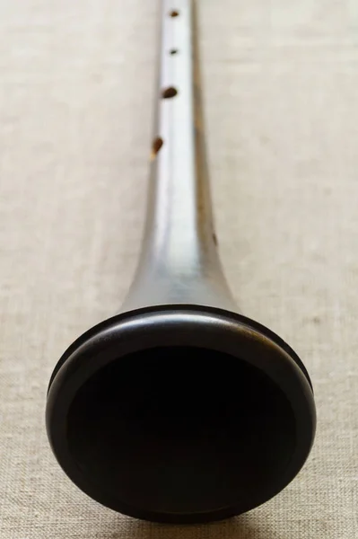 Trompet Van Een Middeleeuws Europees Houtblaasinstrument Schalmei Schalmeien Close Een — Stockfoto